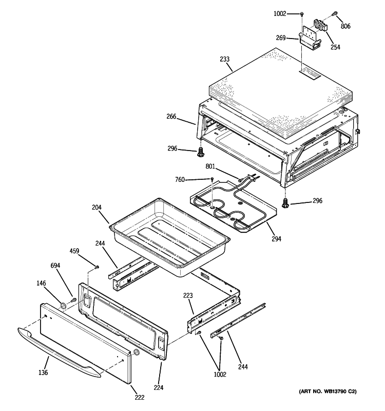 WARMING DRAWER Diagram and Parts List for JB840SP3SS  General Electric Range
