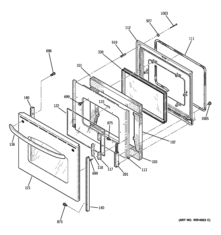 DOOR Diagram and Parts List for JB840SP3SS  General Electric Range