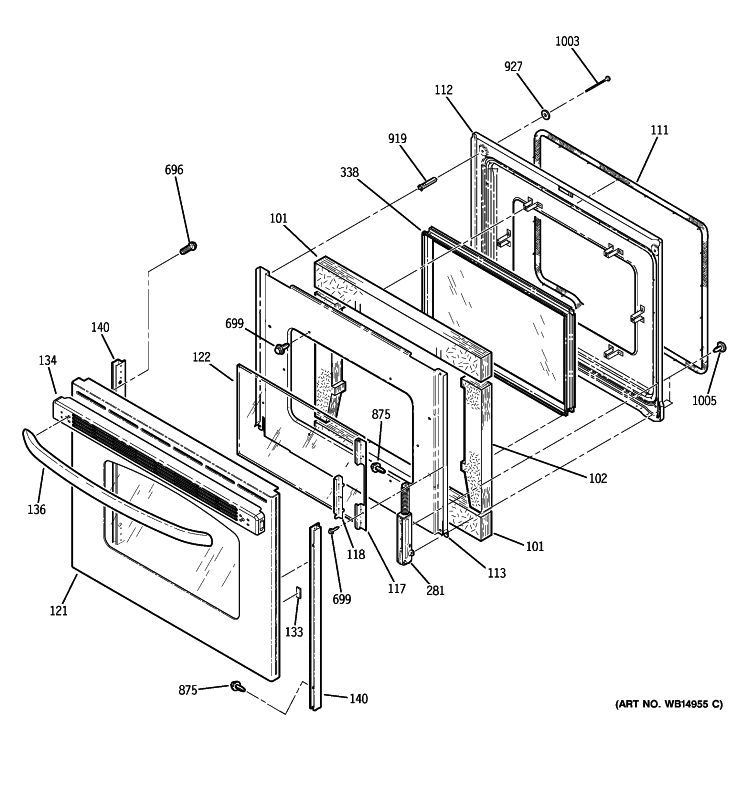 DOOR Diagram and Parts List for JBP72SM3SS  General Electric Range