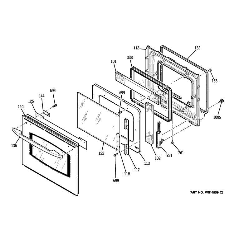 DOOR Diagram and Parts List for JKP70SP2SS  General Electric Wall Oven