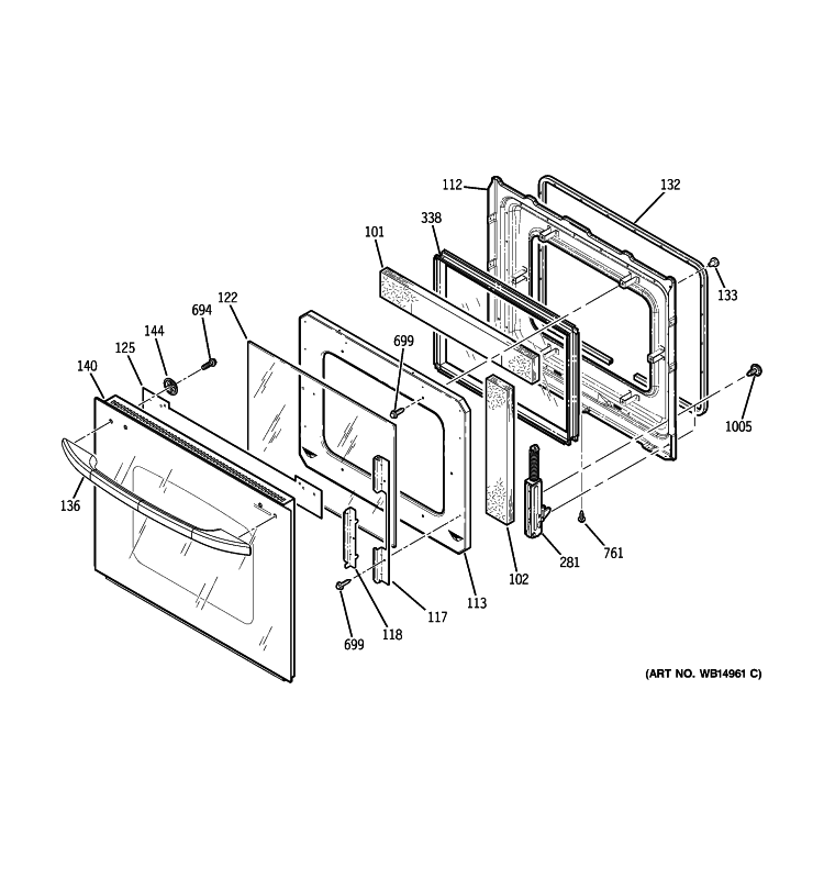 DOOR Diagram and Parts List for JKP75DP2BB  General Electric Wall Oven