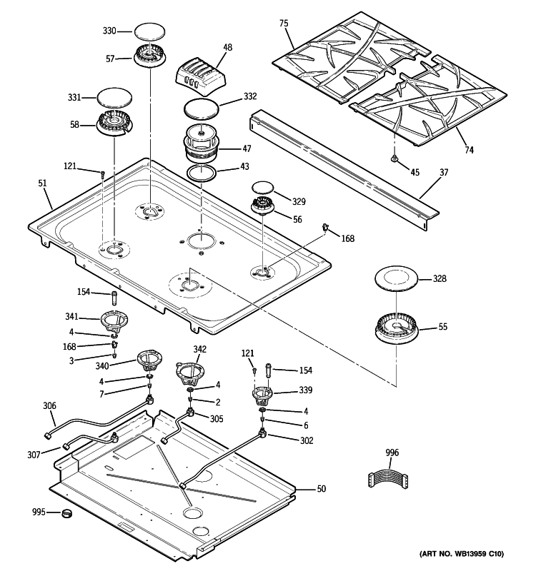 COOKTOP Diagram and Parts List for PGS908SEP2SS  General Electric Range