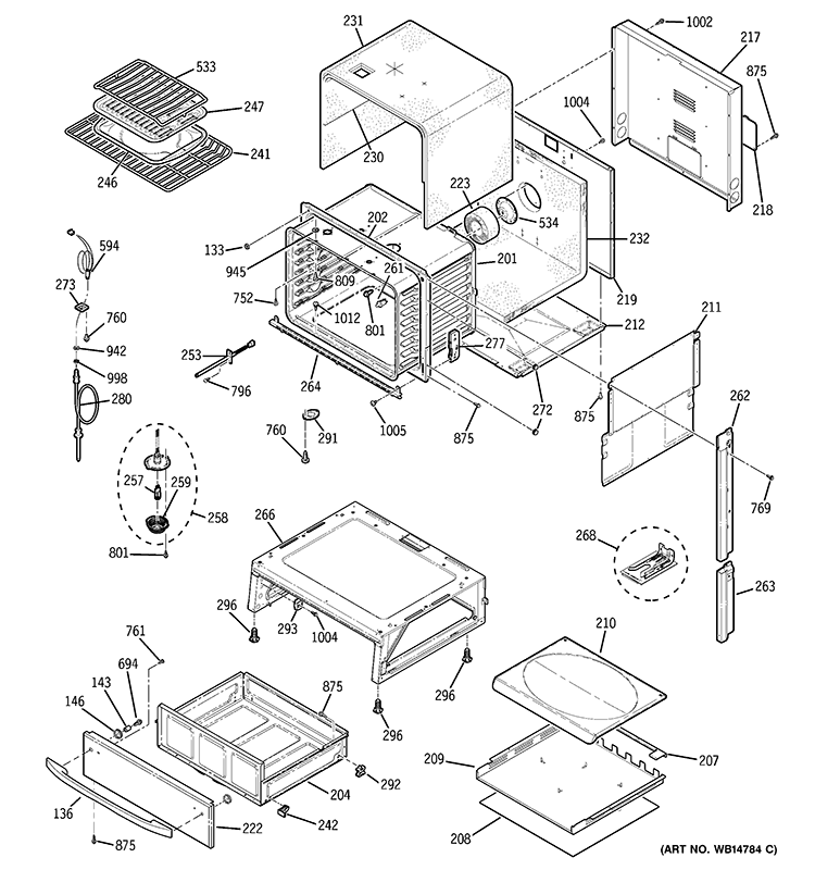 BODY PARTS Diagram and Parts List for PGS975BEM1BB  General Electric Range