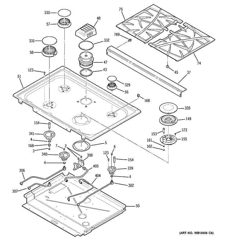 COOKTOP Diagram and Parts List for PGS975SEM1SS  General Electric Range