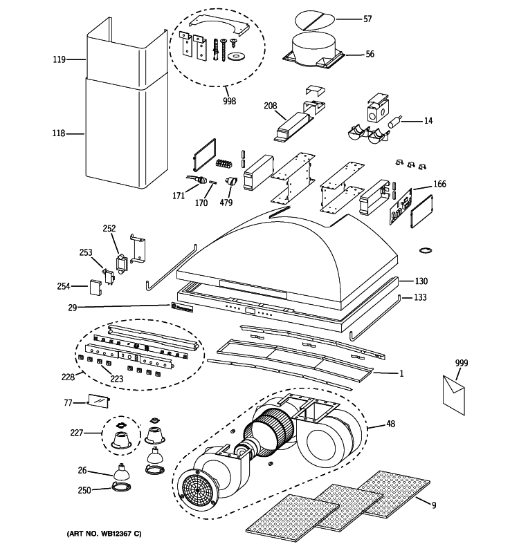 RANGE HOOD Diagram and Parts List for ZV950SD3SS  General Electric Range Hood