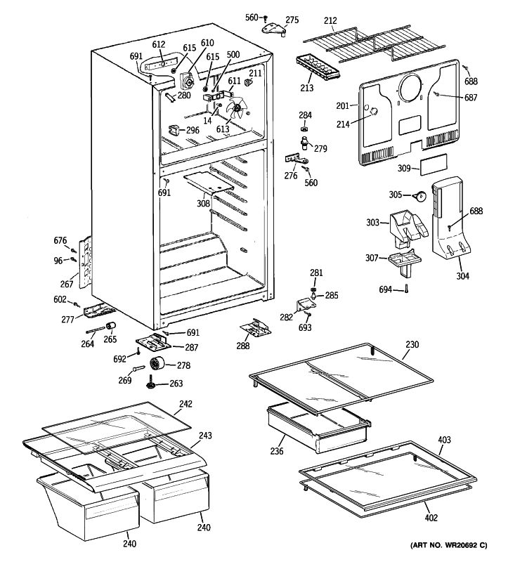 CABINET Diagram and Parts List for CTH17RBTZRWW  General Electric Refrigerator