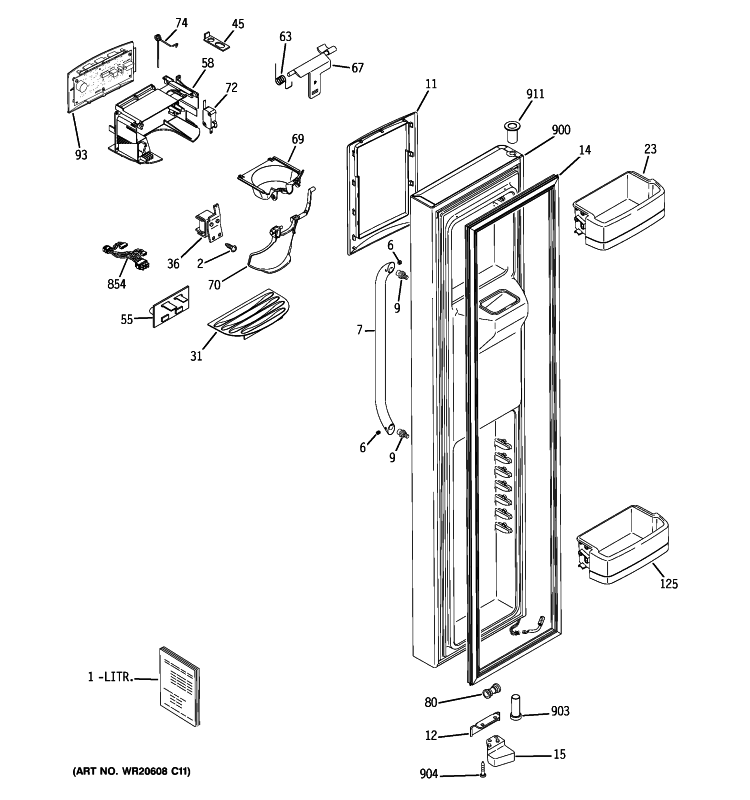 FREEZER DOOR Diagram and Parts List for GCE21LGYBFWW  General Electric Refrigerator