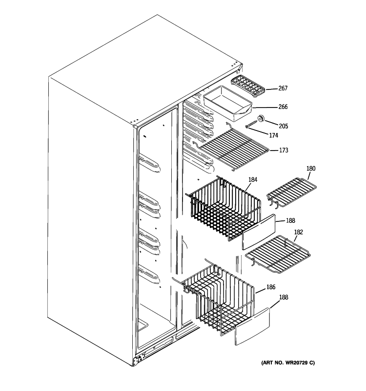 FREEZER SHELVES Diagram and Parts List for GCE23LBYBFWW  General Electric Refrigerator