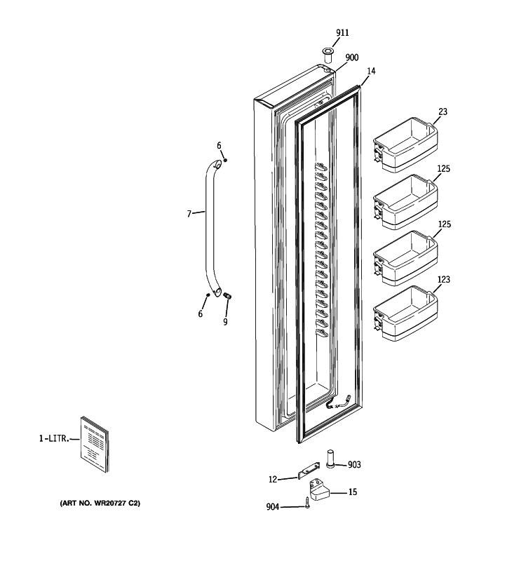 FREEZER DOOR Diagram and Parts List for GCE23LBYBFSS  General Electric Refrigerator