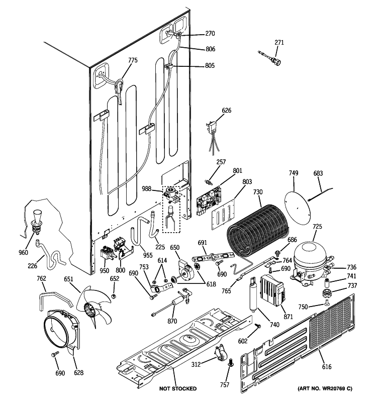 SEALED SYSTEM & MOTHER BOARD Diagram and Parts List for PJU25YGXAFSV  General Electric Refrigerator