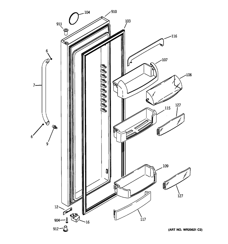 FRESH FOOD DOOR Diagram and Parts List for GCE21XGYBFWW  General Electric Refrigerator