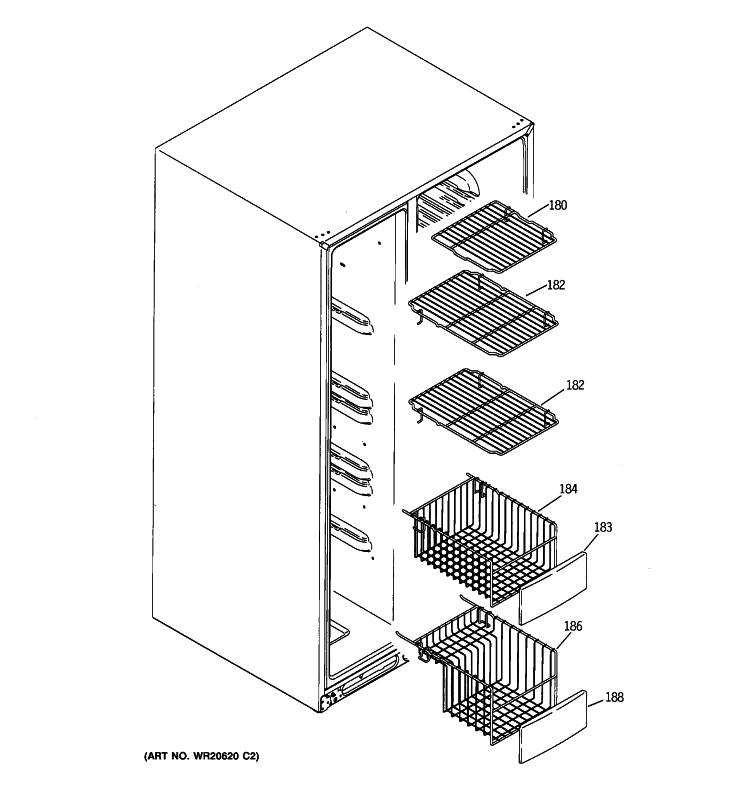 FREEZER SHELVES Diagram and Parts List for GCE21XGYBFWW  General Electric Refrigerator
