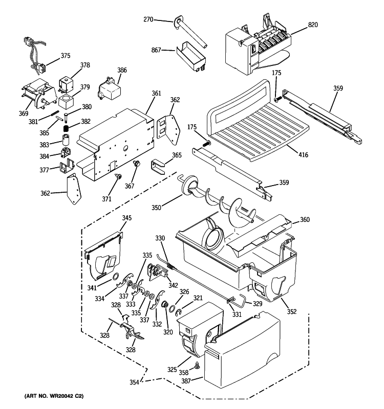 ICE MAKER & DISPENSER Diagram and Parts List for GCE21XGYBFWW  General Electric Refrigerator
