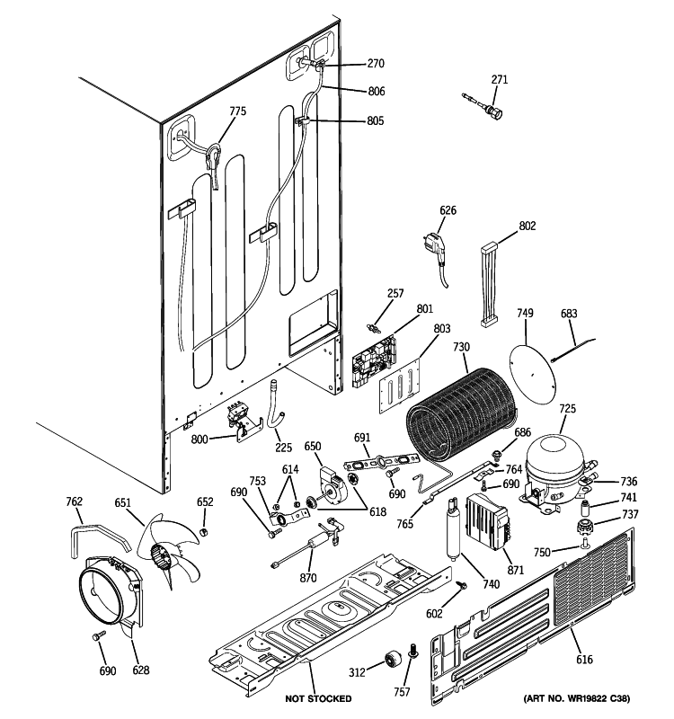 SEALED SYSTEM & MOTHER BOARD Diagram and Parts List for GCE21XGYBFWW  General Electric Refrigerator