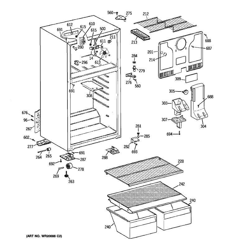 CABINET Diagram and Parts List for HTJ17CBTZRSA  Hotpoint Refrigerator