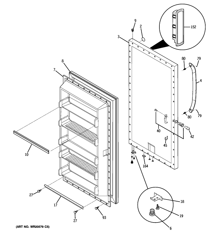 FREEZER DOOR Diagram and Parts List for FUF17SVCRWW  General Electric Freezer