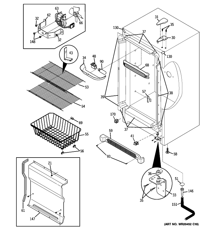 CABINET Diagram and Parts List for FUF17SVCRWW  General Electric Freezer