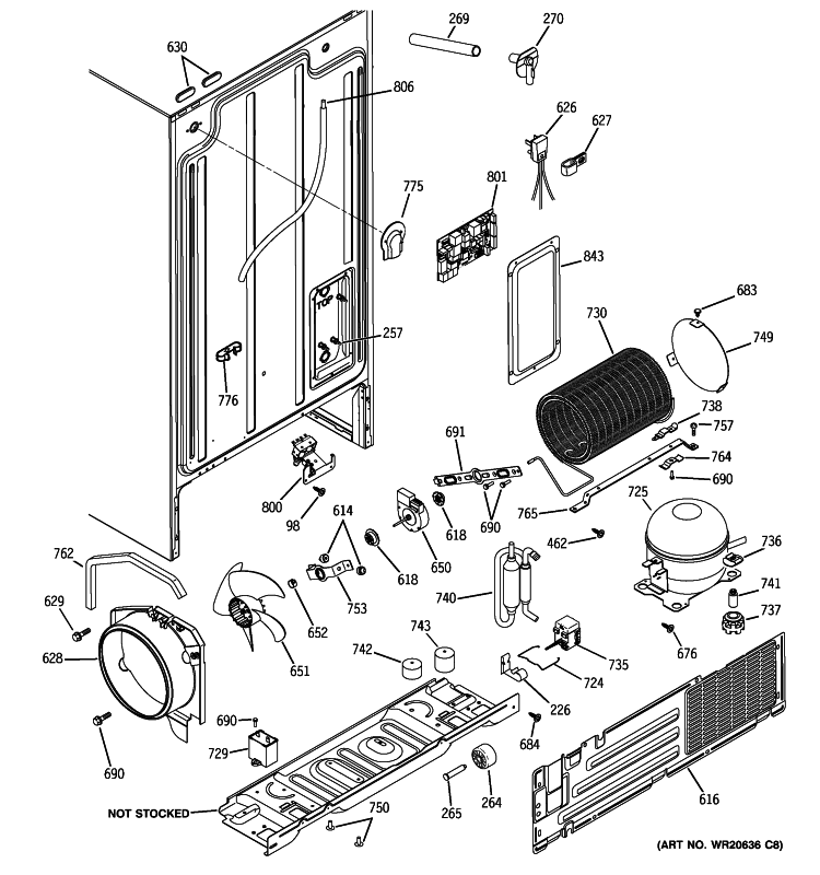 SEALED SYSTEM & MOTHER BOARD Diagram and Parts List for GSL25IGZBLS  General Electric Refrigerator
