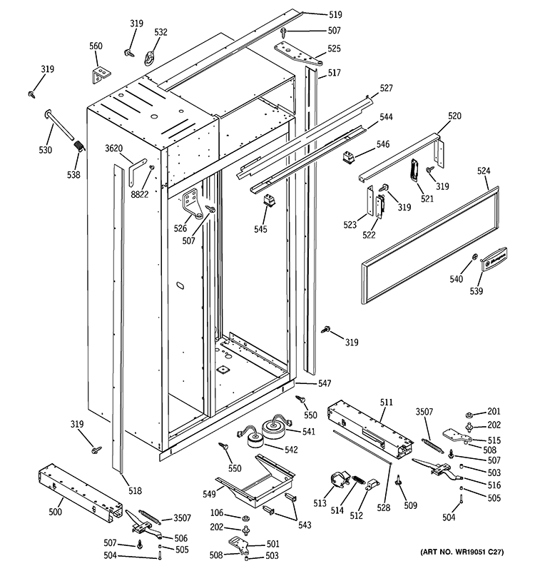 CASE PARTS Diagram and Parts List for ZISS480NMD  General Electric Refrigerator