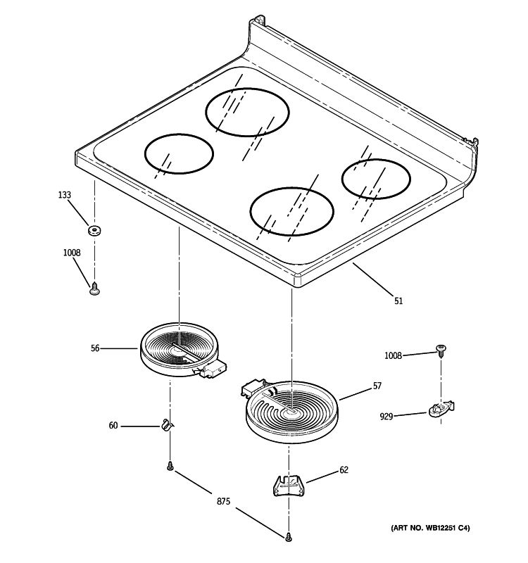 COOKTOP Diagram and Parts List for JB620SR1SS  General Electric Range