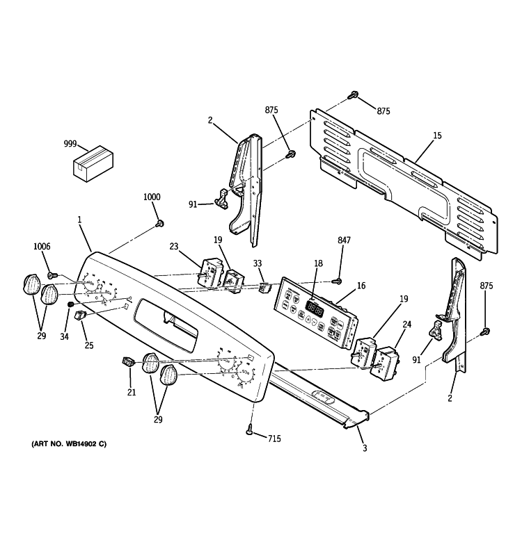 CONTROL PANEL Diagram and Parts List for JB670SP2SS  General Electric Range