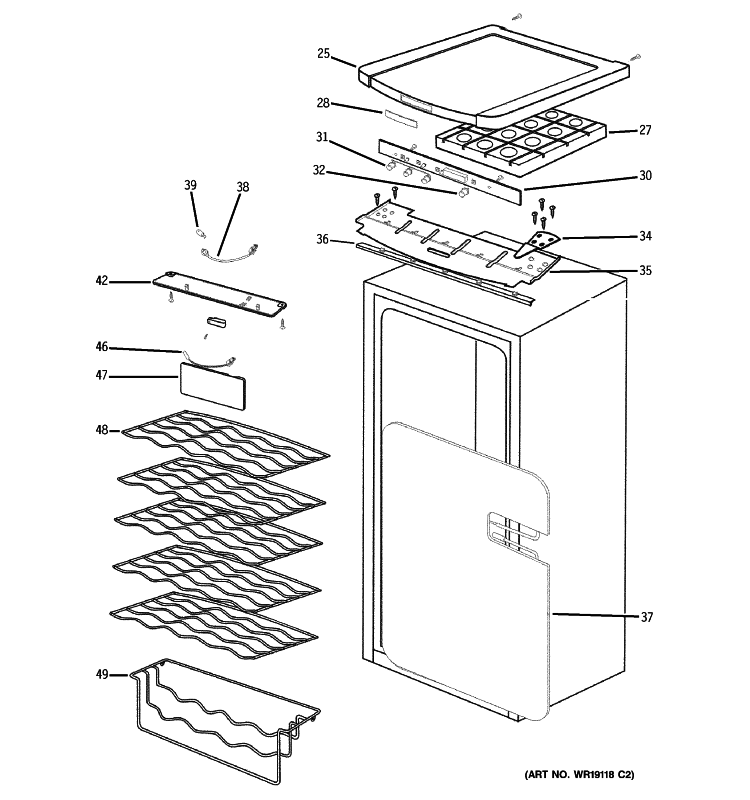 CABINET Diagram and Parts List for PWR04FANCBS  General Electric Refrigerator