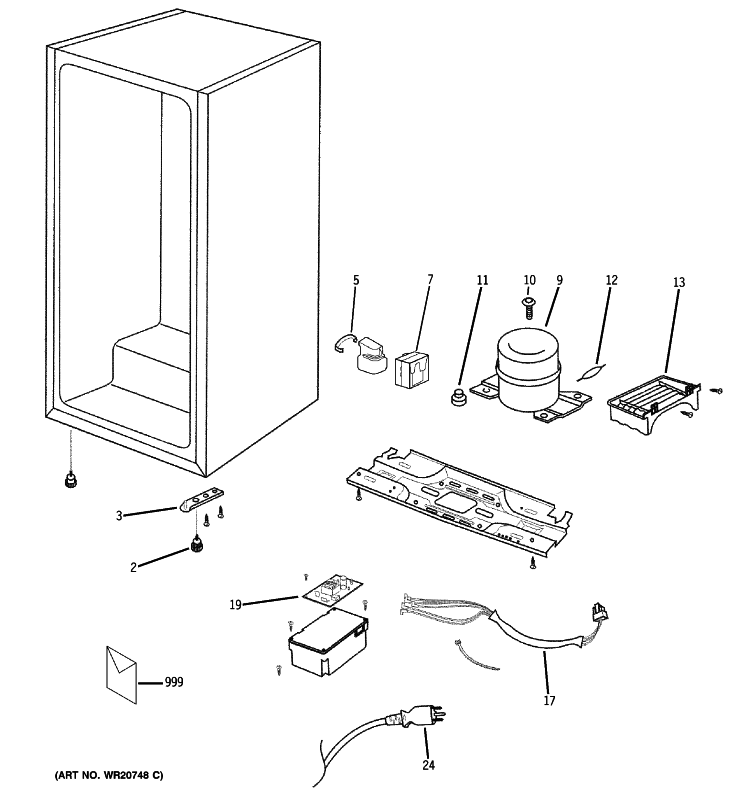 UNIT PARTS Diagram and Parts List for PWR04FANCBS  General Electric Refrigerator
