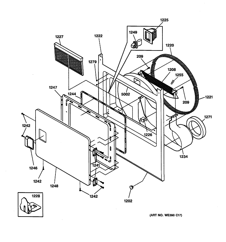 FRONT PANEL & DOOR Diagram and Parts List for DCCH43GH2WW  General Electric Dryer