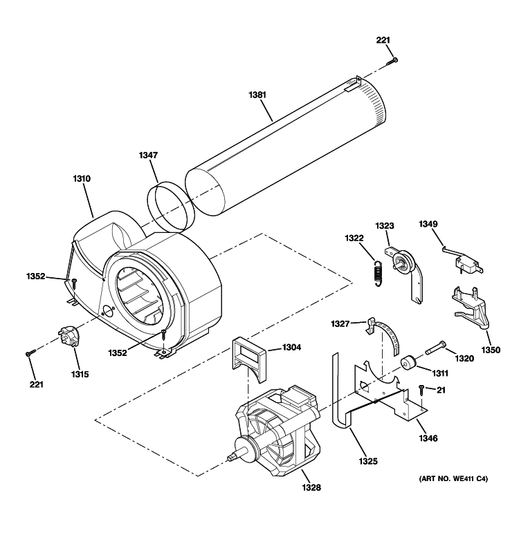 MOTOR Diagram and Parts List for DCCH43GH2WW  General Electric Dryer