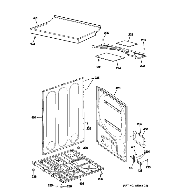 CABINET Diagram and Parts List for DJXR433EG7CC  General Electric Dryer