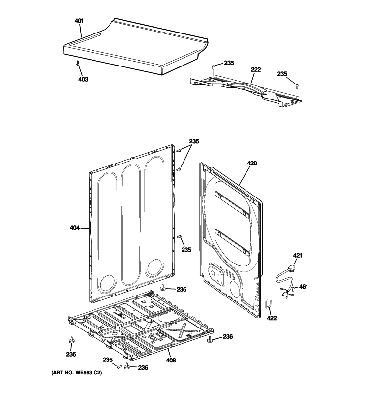 CABINET Diagram and Parts List for DPSR610GG9WT  General Electric Dryer