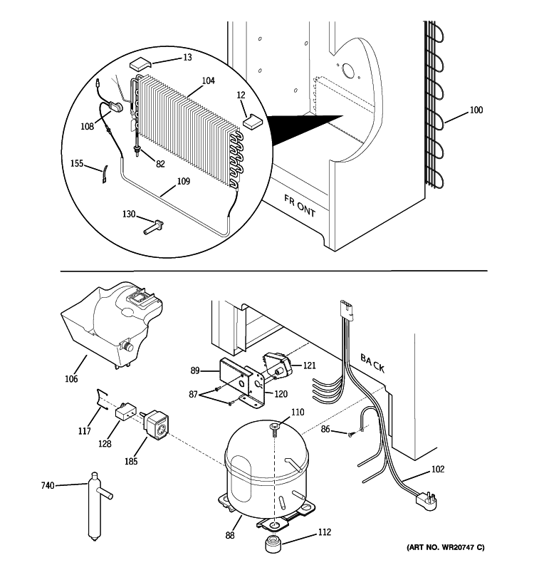 UNIT PARTS Diagram and Parts List for FUG17DSGRWH  General Electric Freezer