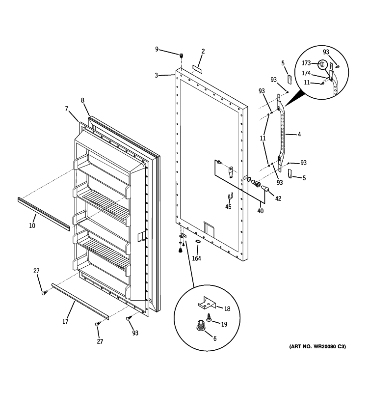 FREEZER DOOR Diagram and Parts List for FUG20DSGRWH  General Electric Freezer