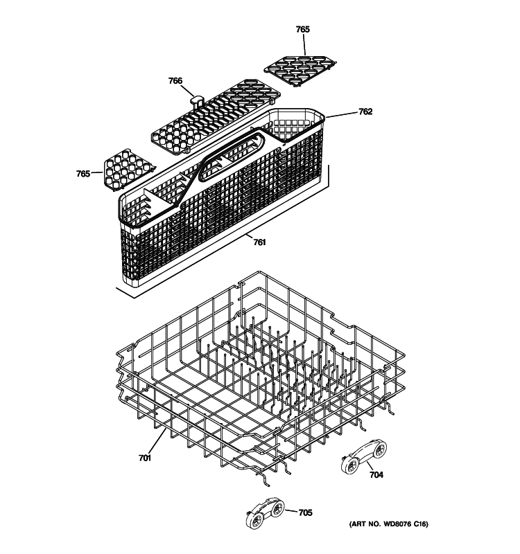 LOWER RACK ASSEMBLY Diagram and Parts List for PDWT100R10BB  General Electric Dishwasher