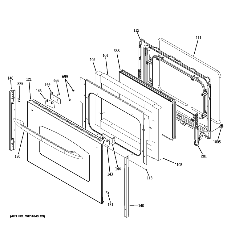 LOWER DOOR Diagram and Parts List for JB850SP1SS  General Electric Range