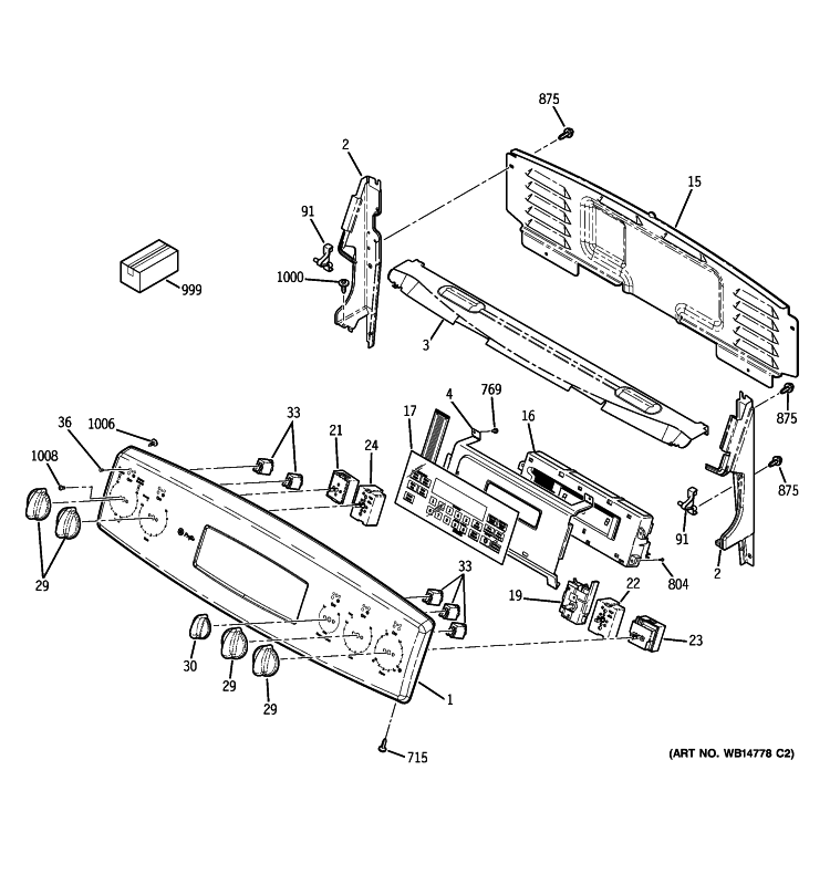 CONTROL PANEL Diagram and Parts List for PB910TP1WW  General Electric Range
