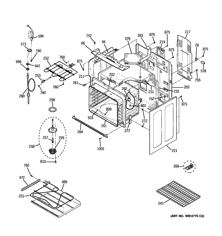BODY PARTS Diagram and Parts List for PB910TP1WW  General Electric Range