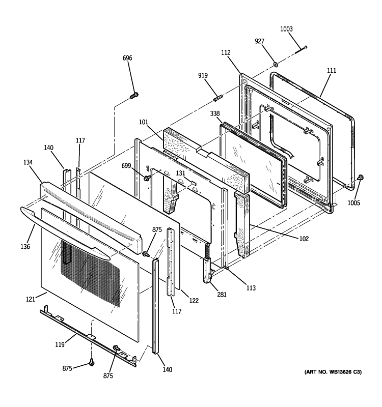 DOOR Diagram and Parts List for PB969DP1BB  General Electric Range