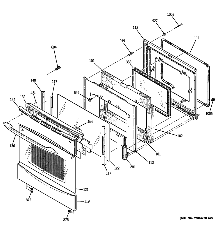 DOOR Diagram and Parts List for PB969SP1SS  General Electric Range