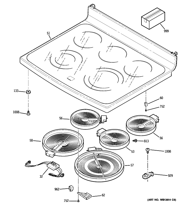COOKTOP Diagram and Parts List for PB970DP1BB  General Electric Range