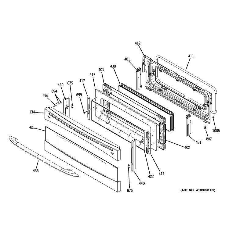 UPPER DOOR Diagram and Parts List for PB976SN1SS  General Electric Range