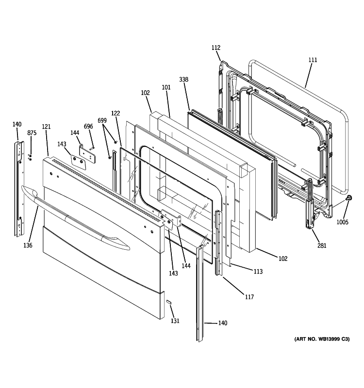 LOWER DOOR Diagram and Parts List for PB976SN1SS  General Electric Range