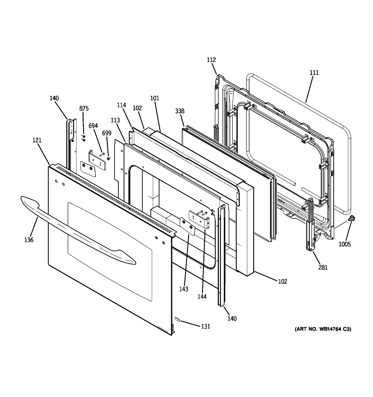 LOWER DOOR Diagram and Parts List for PB978TP1WW  General Electric Range