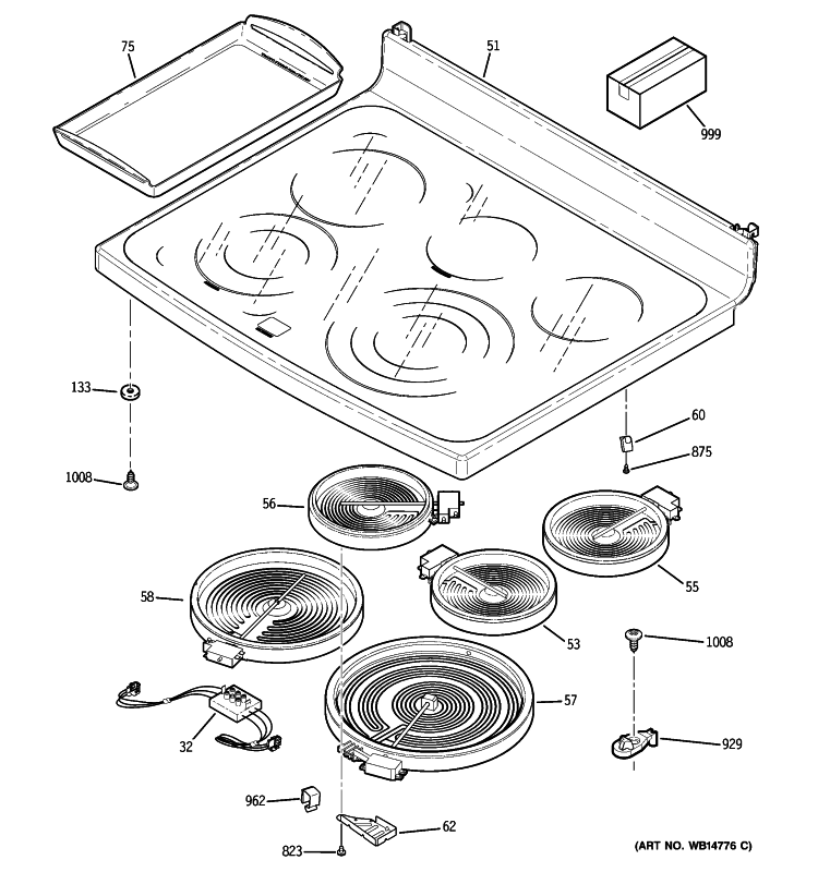 COOKTOP Diagram and Parts List for PB978SP1SS  General Electric Range