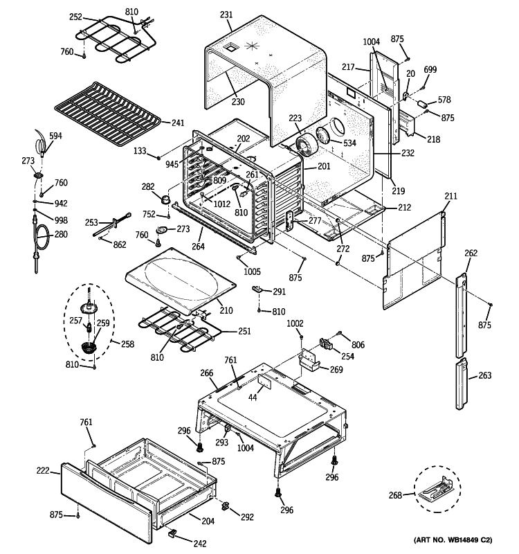 BODY PARTS Diagram and Parts List for PS968DP1BB  General Electric Range