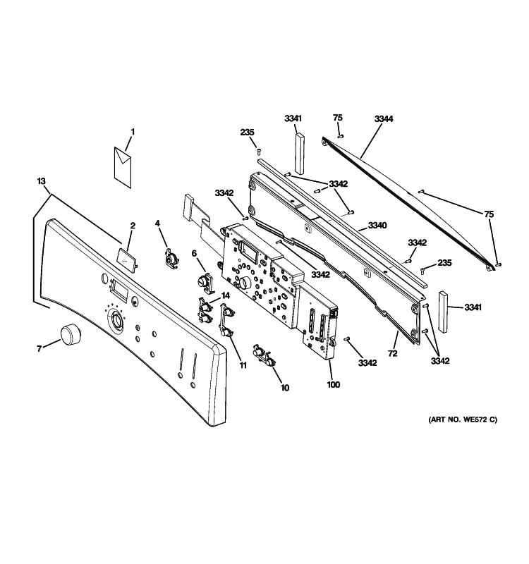 CONTROLS & BACKSPLASH Diagram and Parts List for GFDN100GL0WW  General Electric Dryer