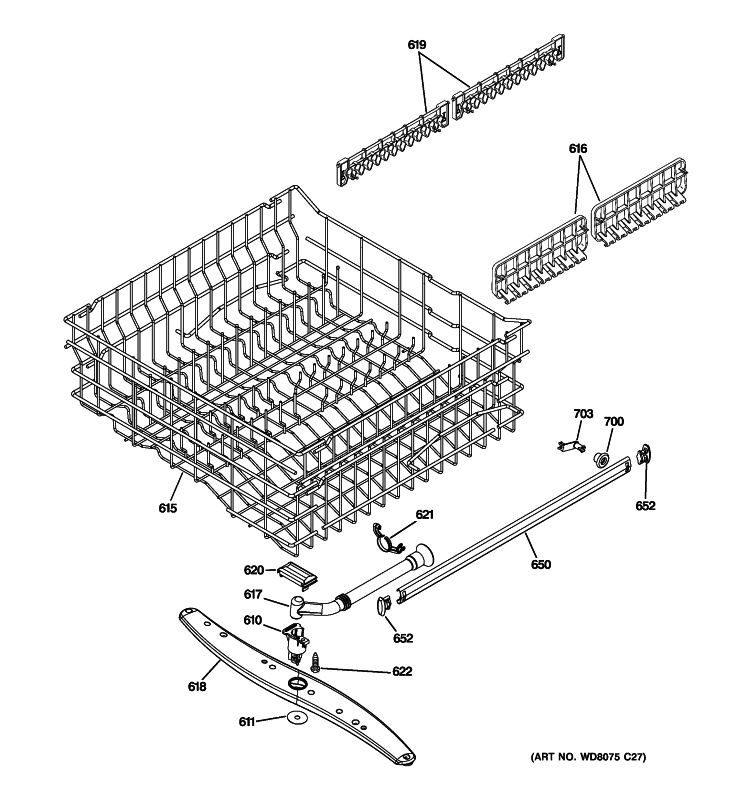 UPPER RACK ASSEMBLY Diagram and Parts List for GLC4400R05WW  General Electric Dishwasher