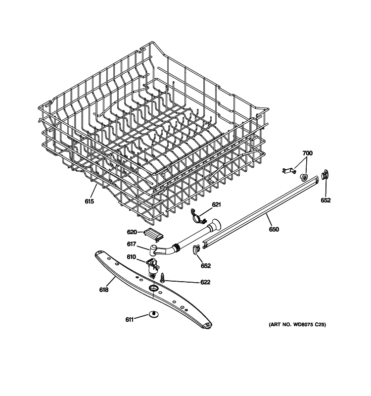 UPPER RACK ASSEMBLY Diagram and Parts List for GLD2800T05WW  General Electric Dishwasher