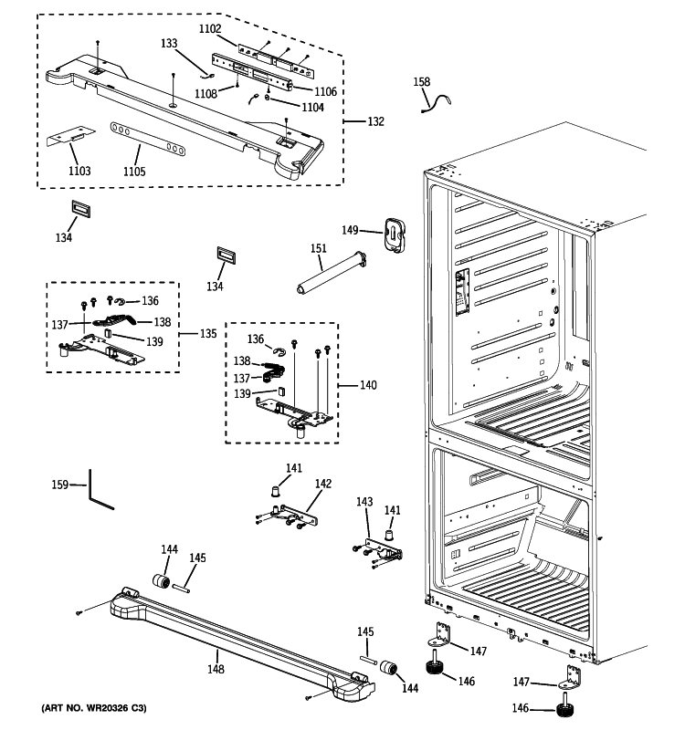 CASE PARTS Diagram and Parts List for GFSF6KEXCBB  General Electric Refrigerator
