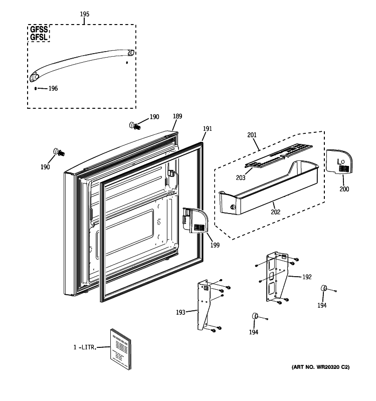 FREEZER DOOR Diagram and Parts List for GFSS6KIXCSS  General Electric Refrigerator